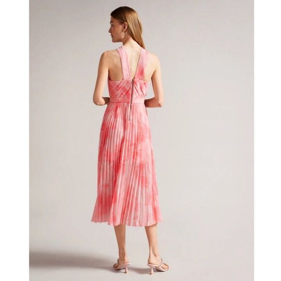 Ted Baker 'Mirelia' Cross Front Pleated Midi Dress - Coral - Picture 3 of 16